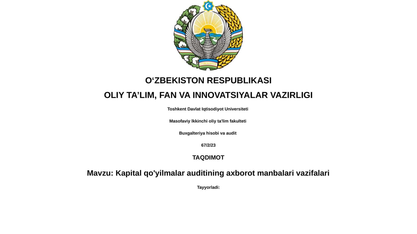 Kapital qo'yilmalara auditining axborot manbalarivazifalari 1
