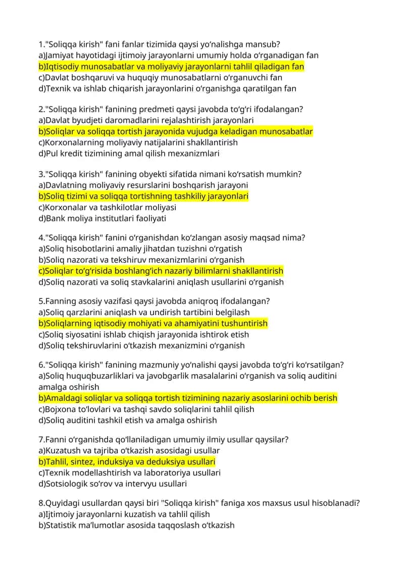 Soliqqa kirish test javoblari 1
