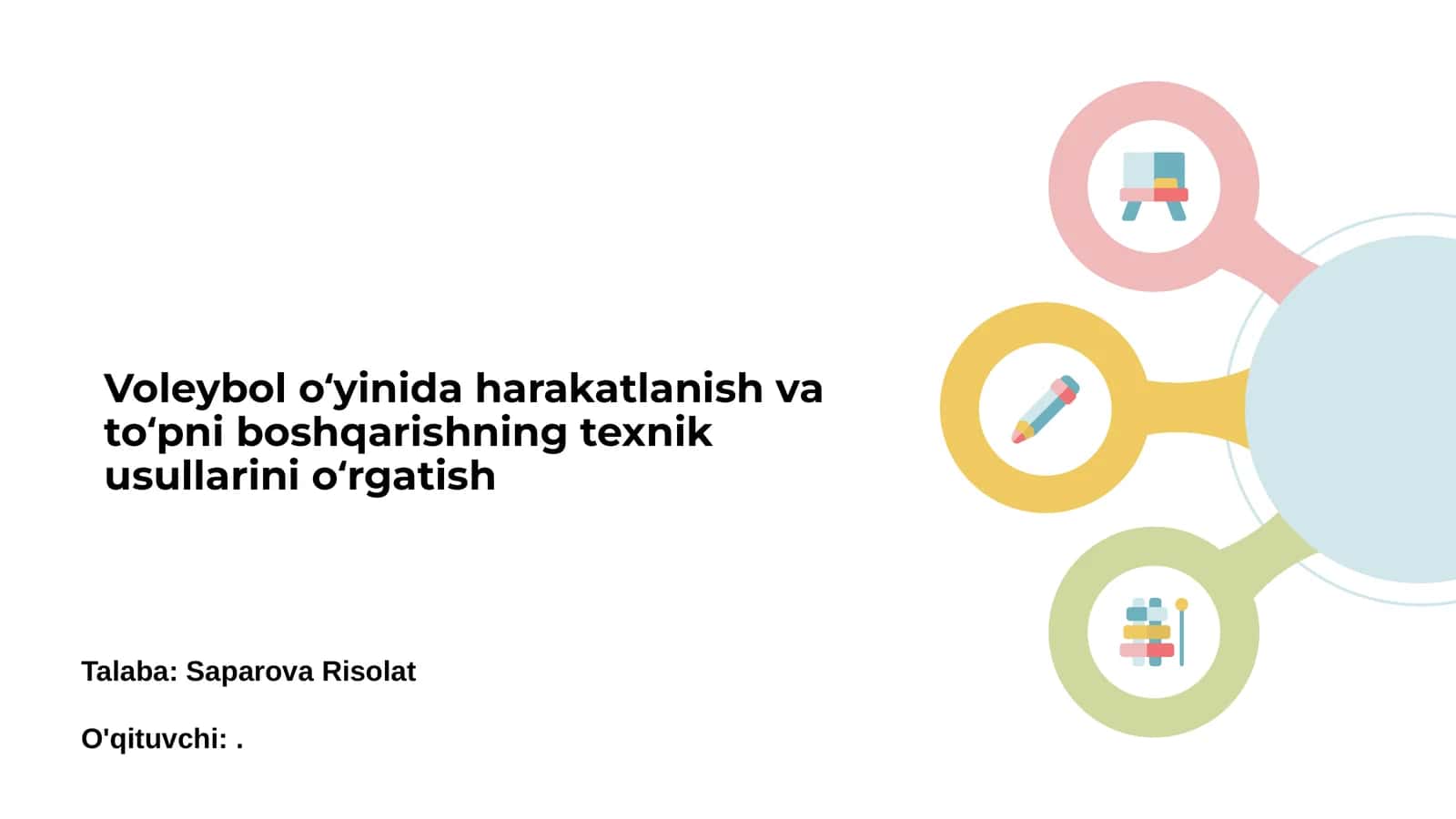 Voleybol oʻyinida harakatlanish va toʻpni boshqarishning texnik usullarini oʻrgatish 1