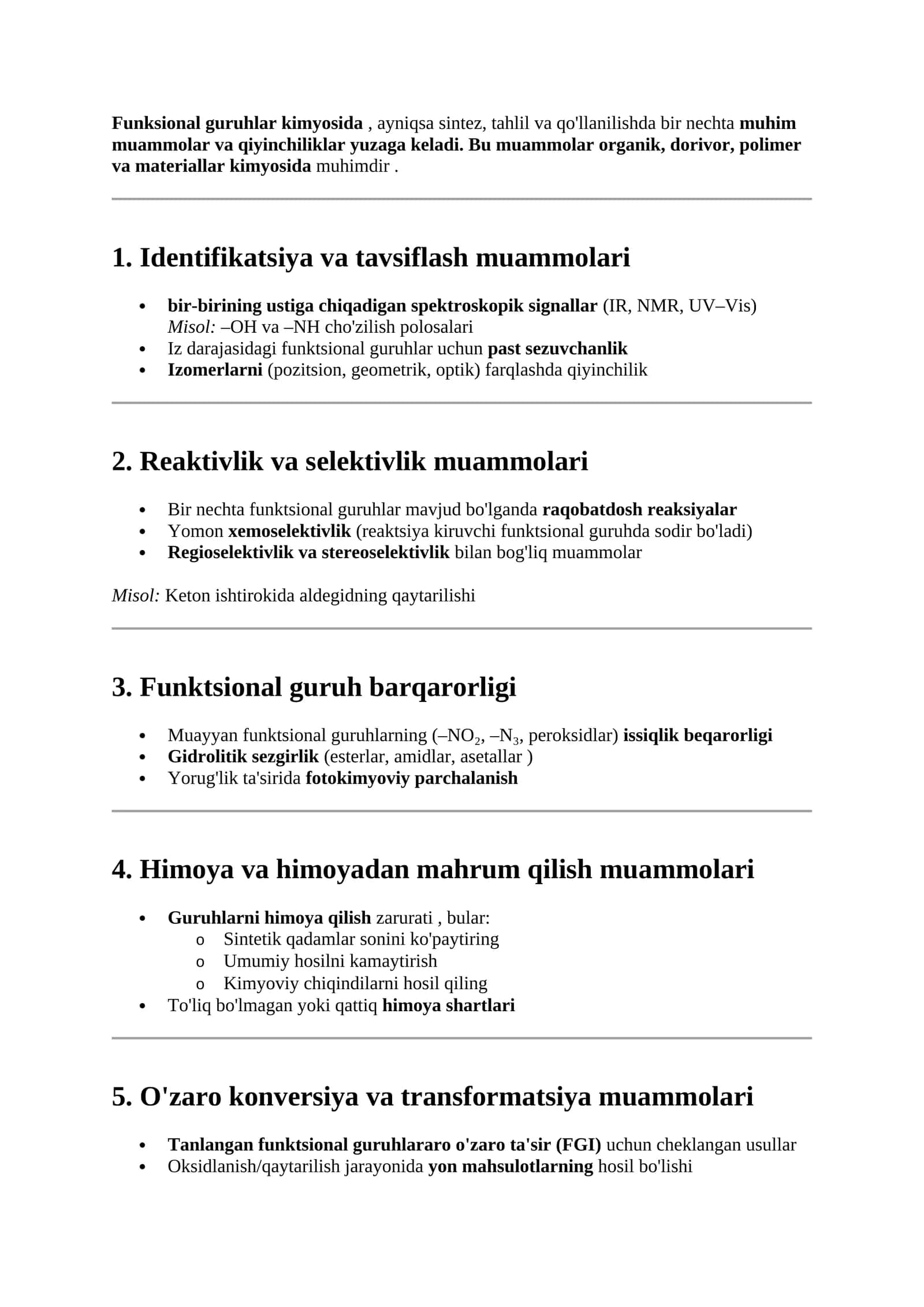 Funktsional Guruhlar Kimyosidagi Muammolar va Yechimlar 1