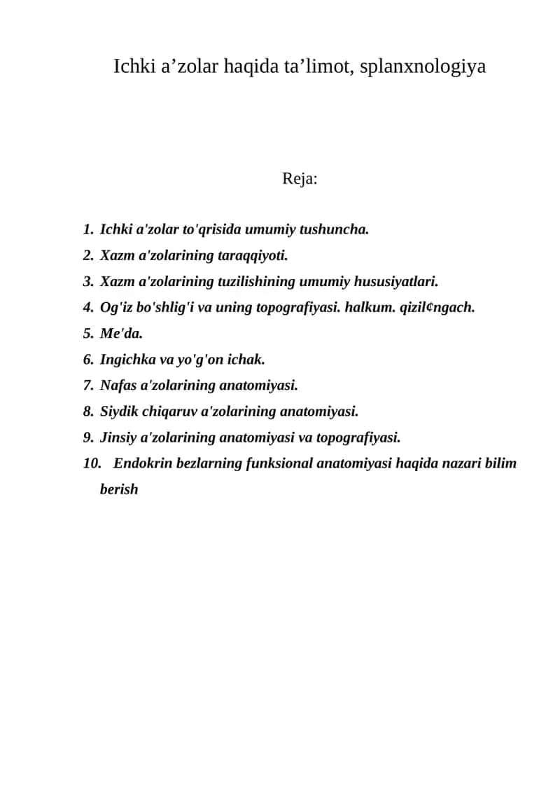 Ichki a'zolar anatomiyasi 1
