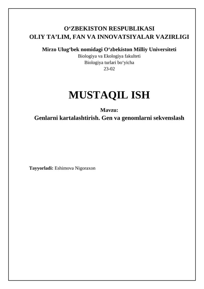 Genlarni kartalashtirish. Gen va genomlarni sekvenslash 1