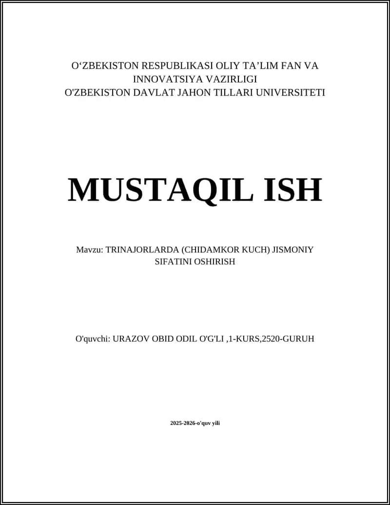 TRINAJORLARDA (CHIDAMKOR KUCH) JISMONIY SIFATINI OSHIRISH 1
