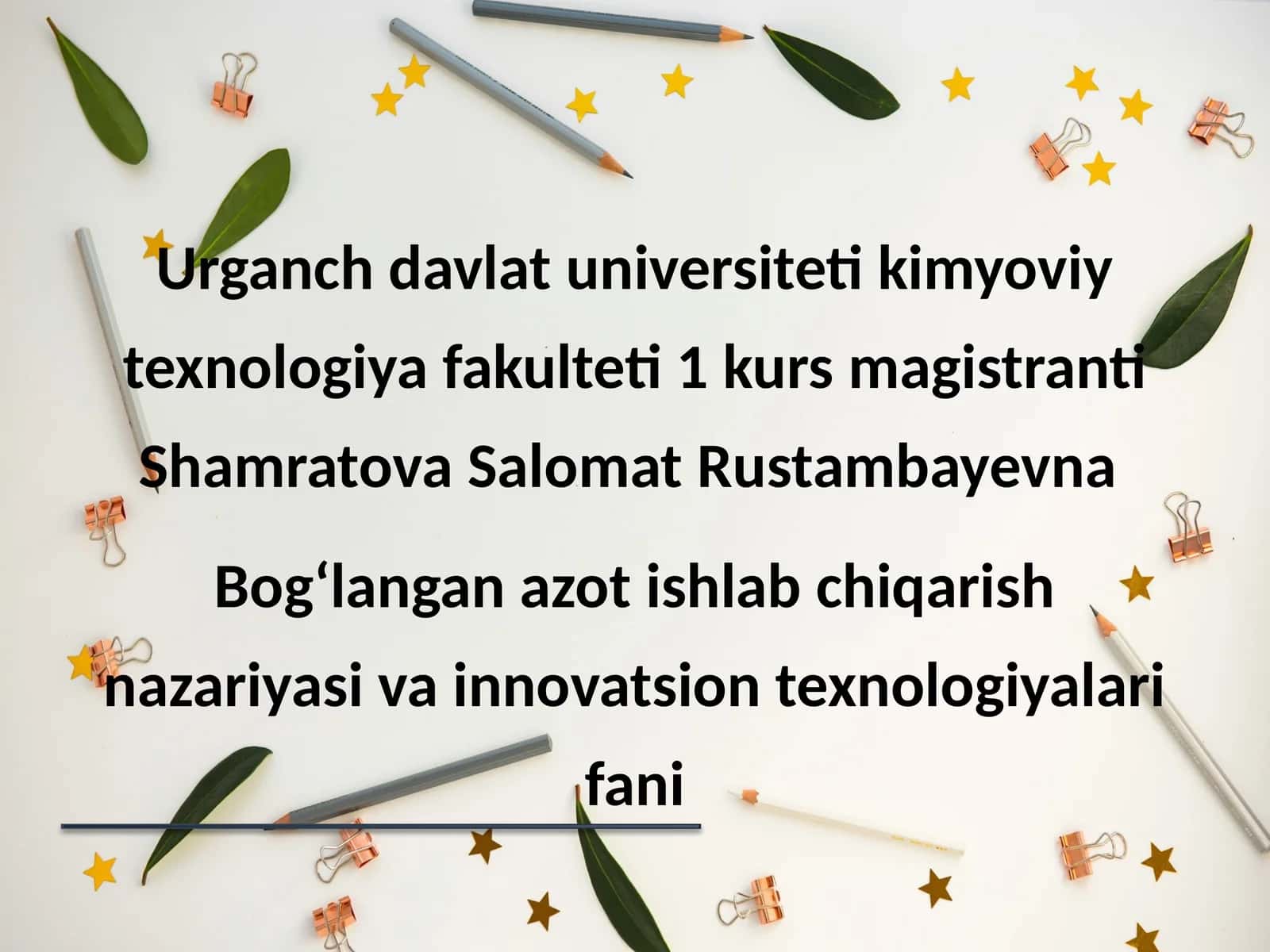 Bogʻlangan azot ishlab chiqarish nazariyasi va innovatsion texnologiyalarifani 1