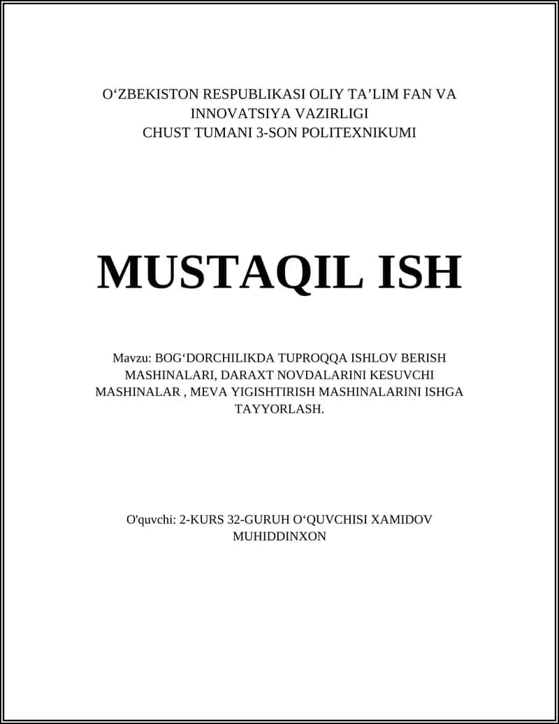 BOGʻDORCHILIKDA TUPROQQA ISHLOV BERISH MASHINALARI 1