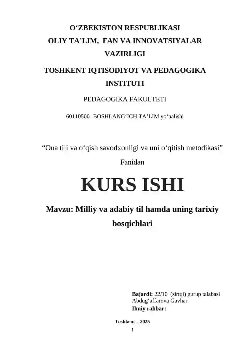 Ona tili va oʻqish savodxonligi va uni oʻqitish metodikasi