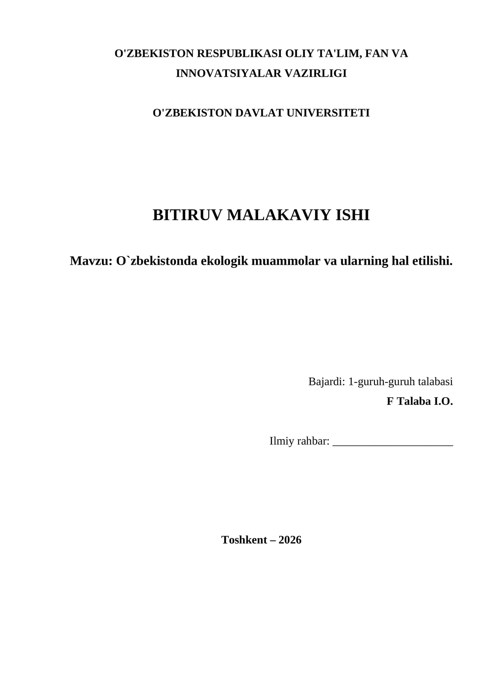 O`zbekistonda ekologik muammolar va ularning hal etilishi 1