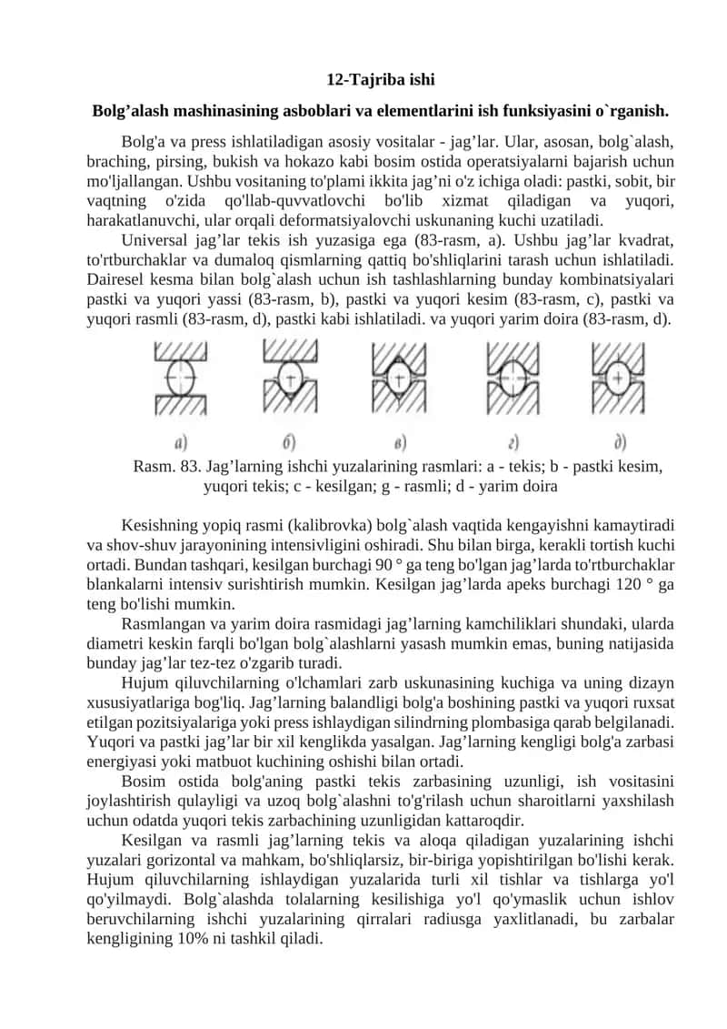 Bolg’alash mashinasining asboblari va elementlarini ish funksiyasini o`rganish 1