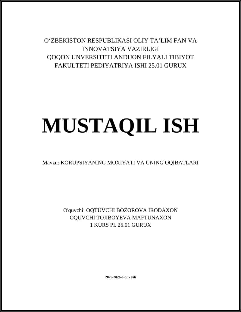 KORUPSIYANING MOXIYATI VA UNING OQIBATLARI 1