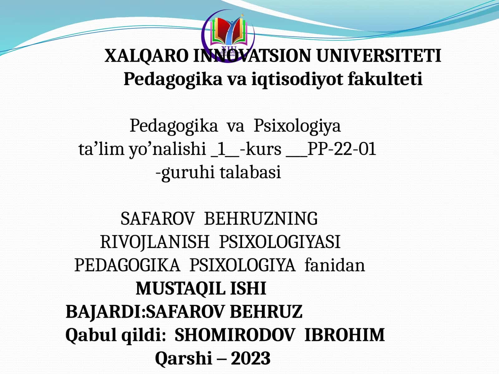 RIVOJLANISH PSIXOLOGIYASI 1
