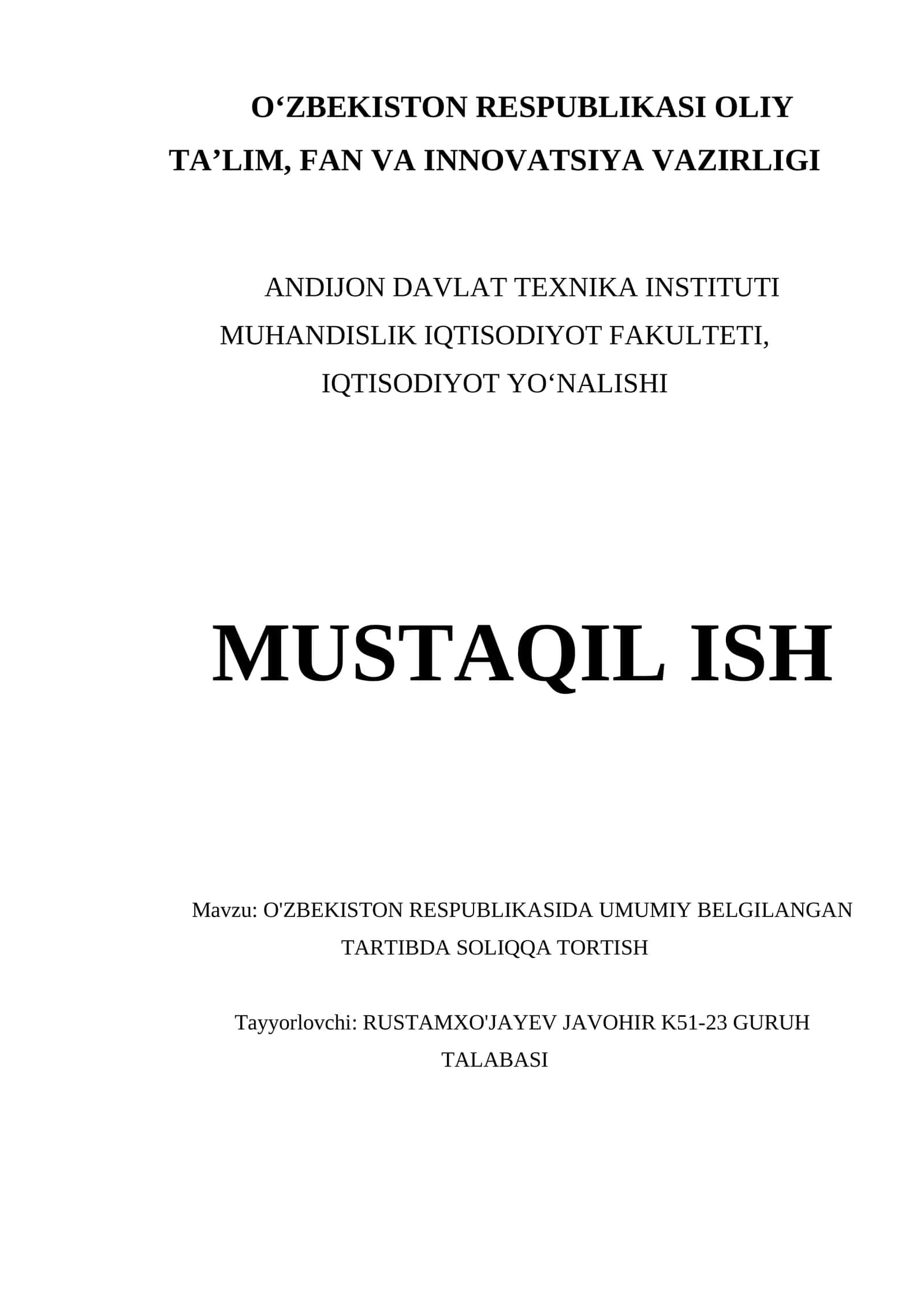 Umumiy belgilangan tartibda soliqqa tortish 1