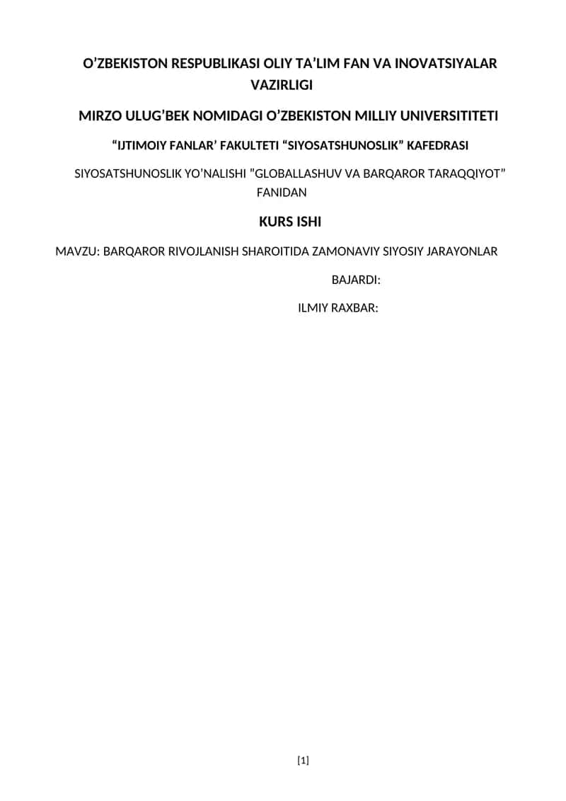 BARQAROR RIVOJLANISH SHAROITIDA ZAMONAVIY SIYOSIY JARAYONLAR 1