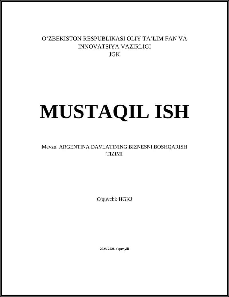 Argentina Davlatining Biznesni Boshqarish Tizimi 1