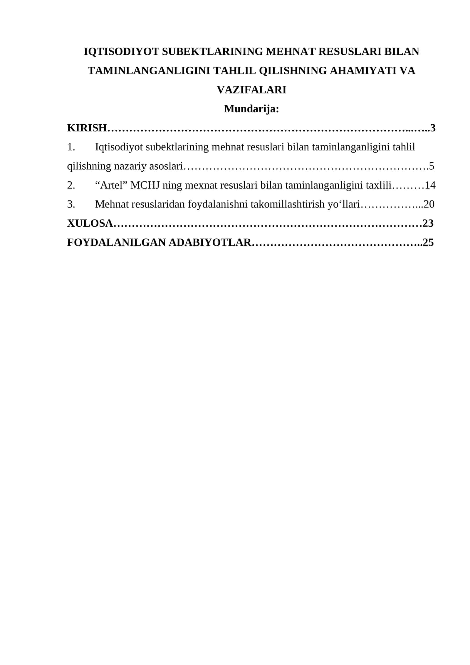 IQTISODIYOT SUBEKTLARINING MEHNAT RESUSLARI BILAN TAMINLANGANLIGINI TAHLIL 1