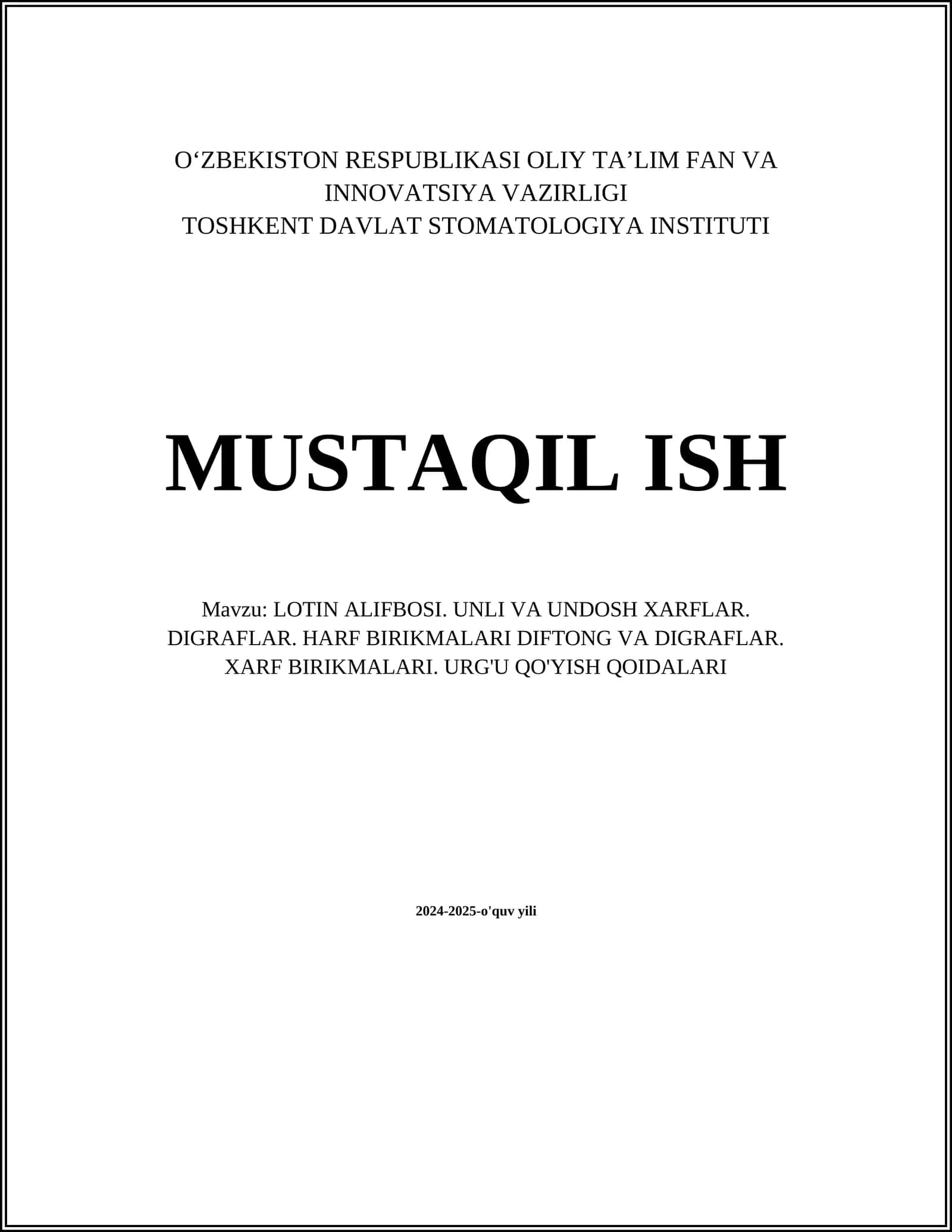 LOTIN ALIFBOSI. UNLI VA UNDOSH XARFLAR. DIGRAFLAR. HARF BIRIKMALARI DIFTONG VA DIGRAFLAR. XARF BIRIKMALARI. URG'U QO'YISH QOIDALARI 1