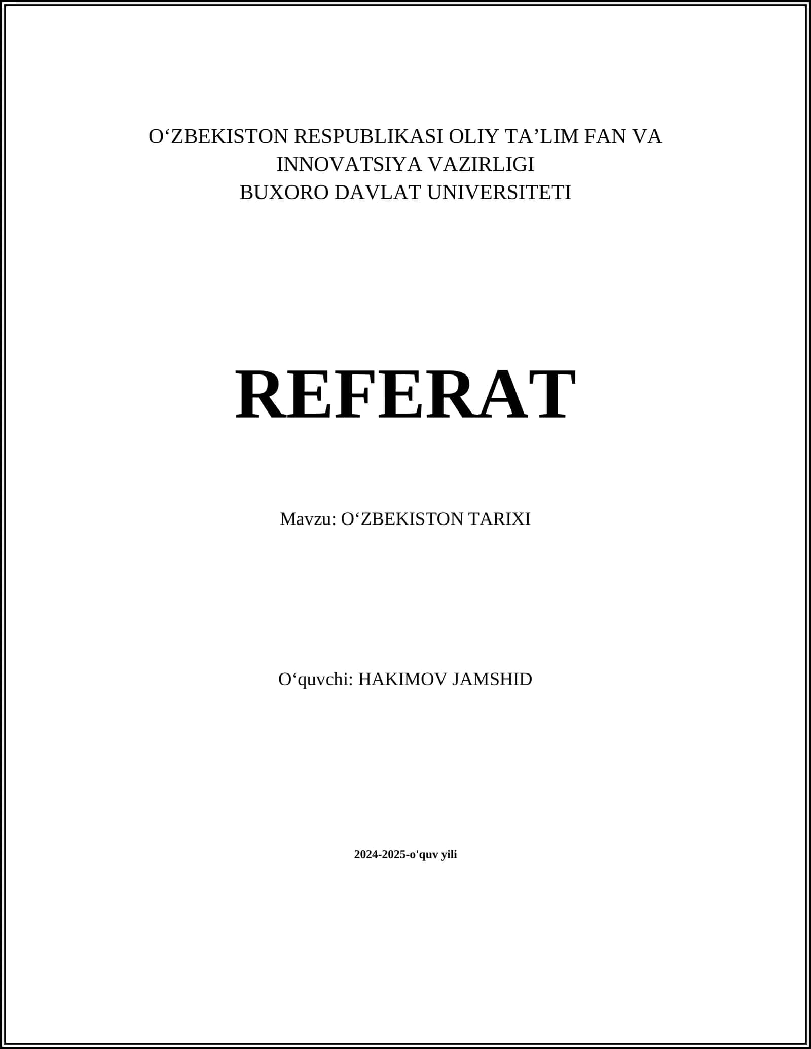 O‘ZBEKISTON TARIXI 1