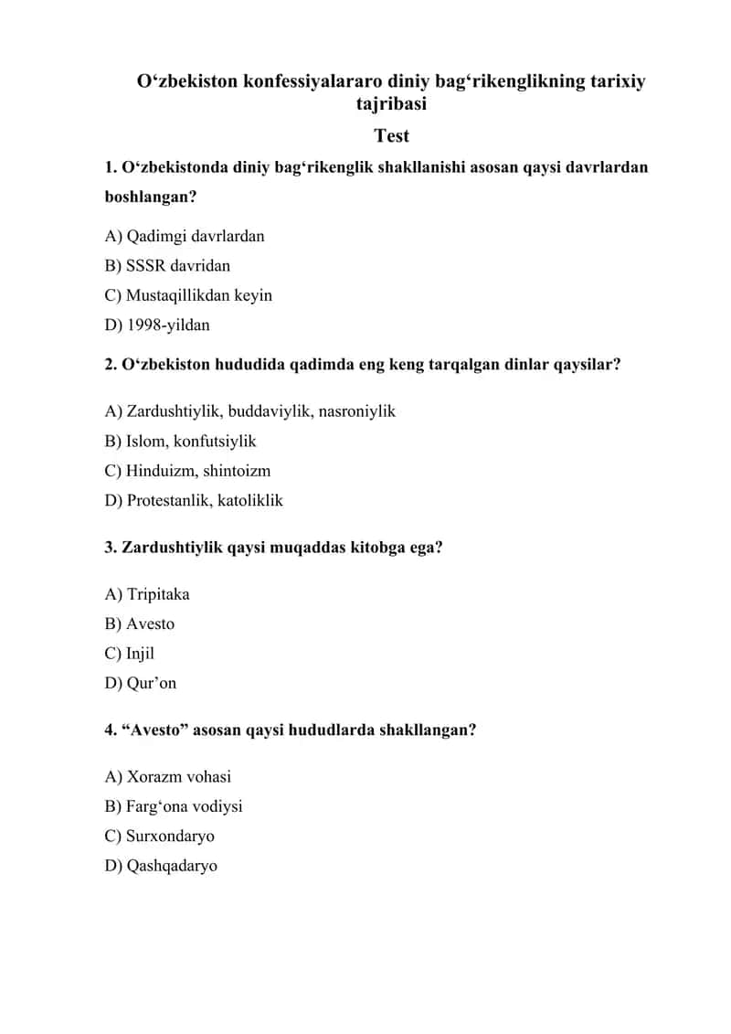 O‘zbekiston konfessiyalararo diniy bag‘rikenglikning tarixiy tajribasi 1