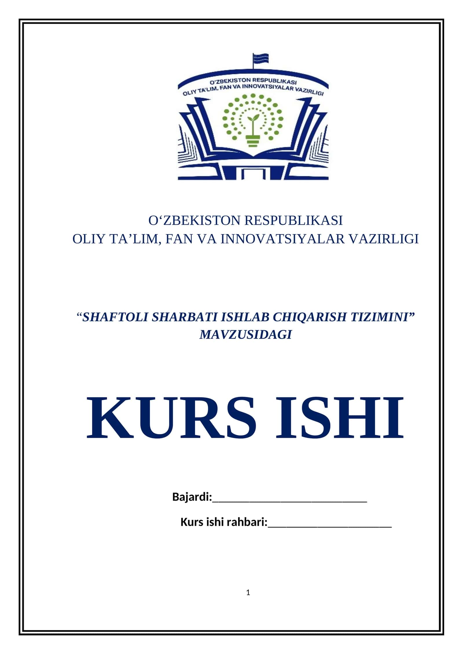 SHAFTOLI SHARBATI ISHLAB CHIQARISH TIZIMINI 1