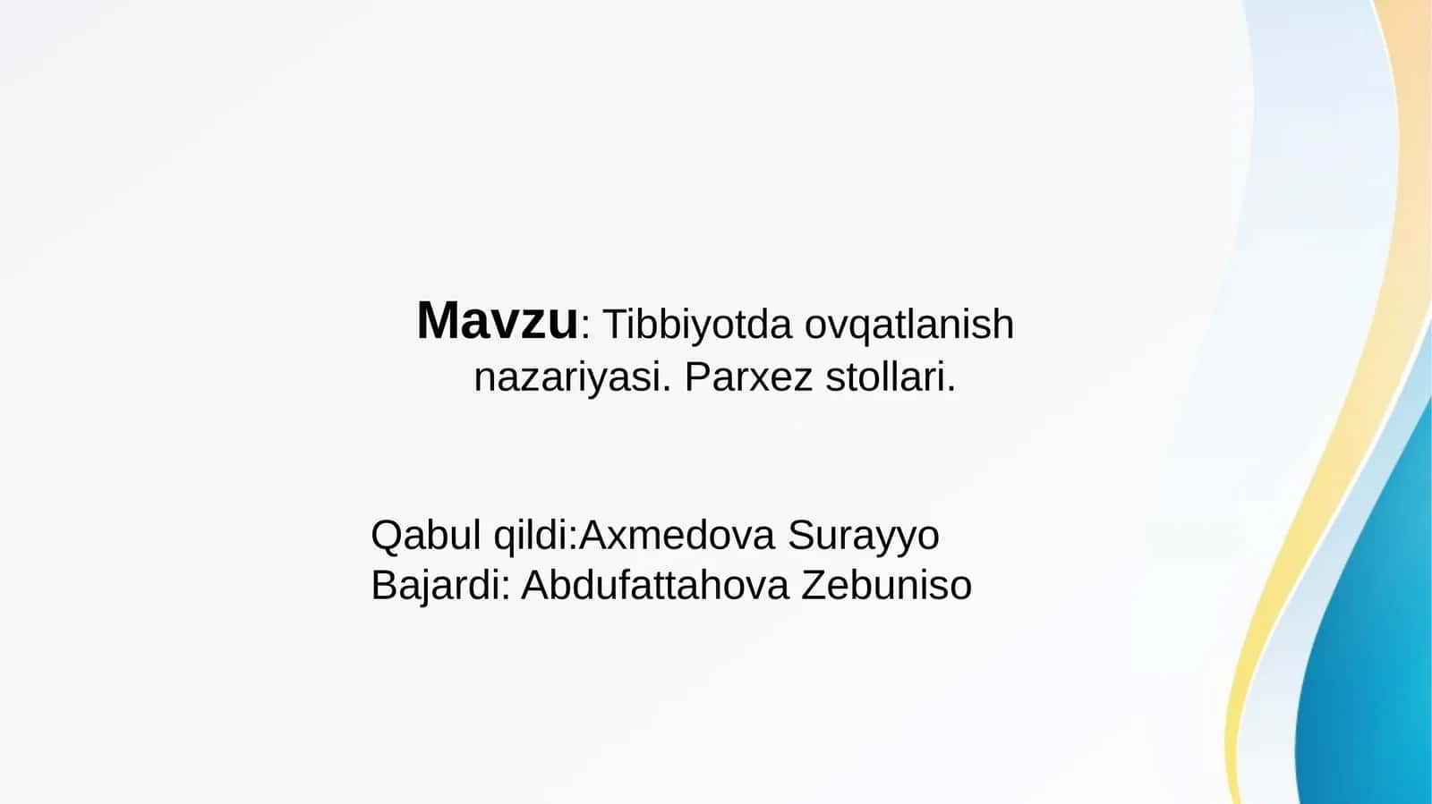 Tibbiyotda ovqatlanish nazariyasi. Parxez stollari 1
