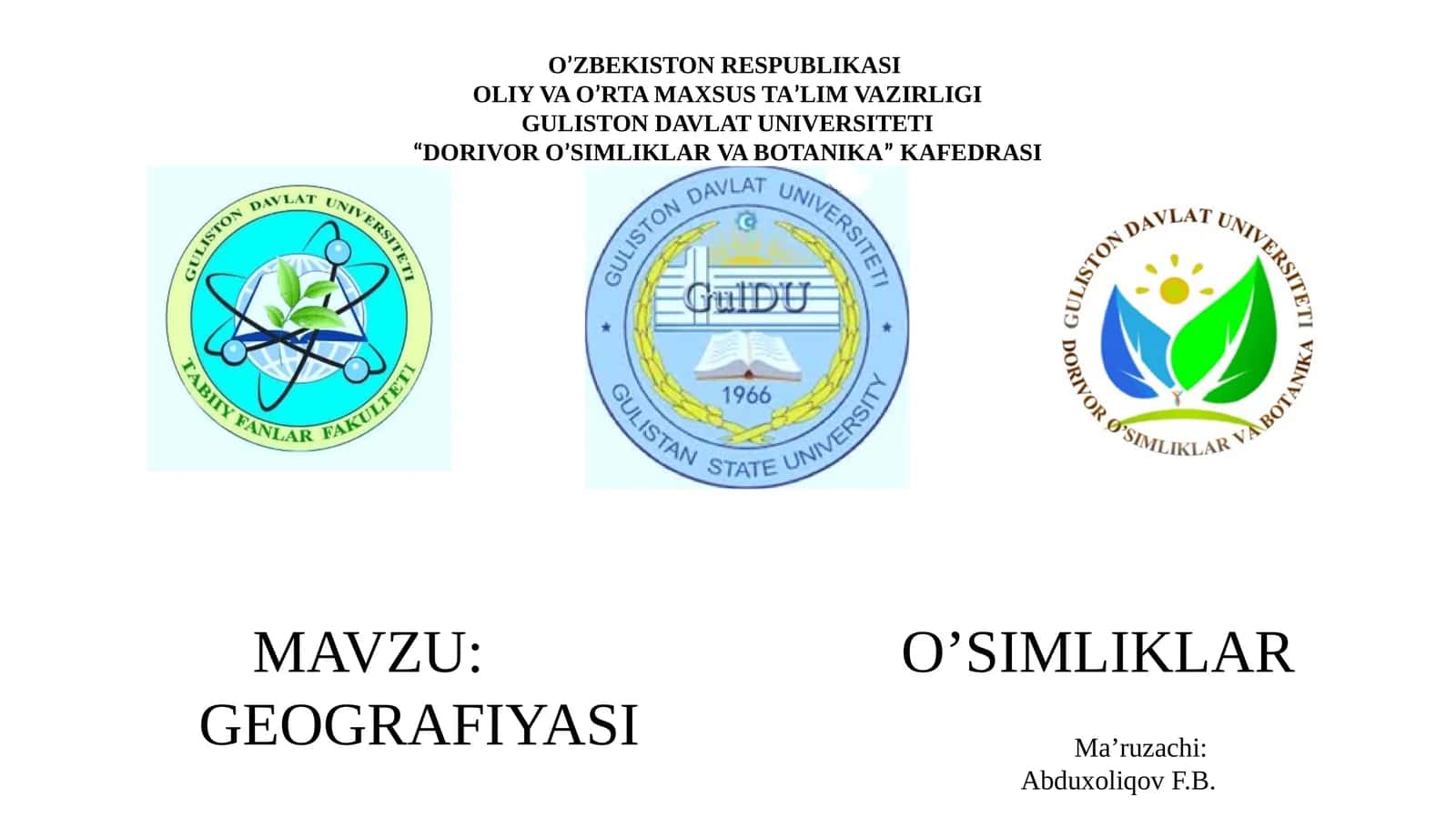 O’SIMLIKLAR GEOGRAFIYASI 1