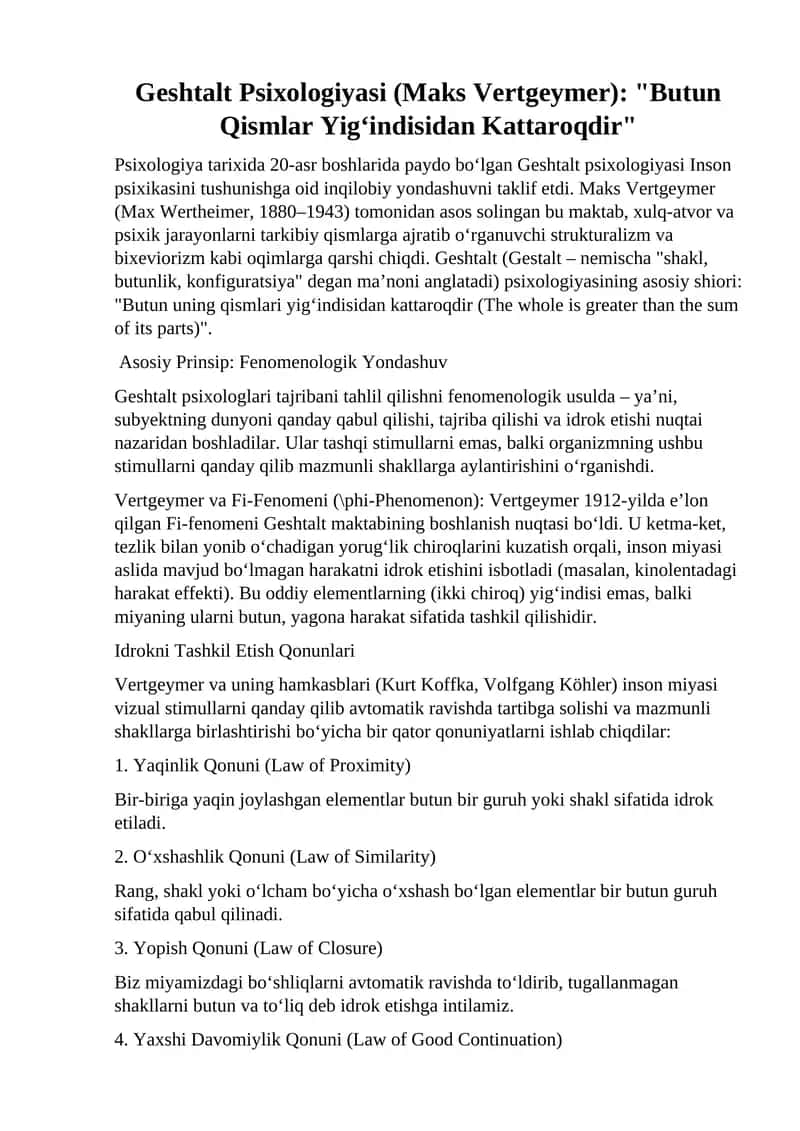Geshtalt Psixologiyasi (Maks Vertgeymer) 1