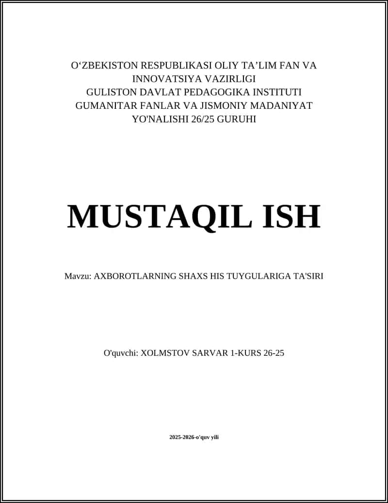 AXBOROTLARNING SHAXS HIS TUYGULARIGA TA'SIRI 1