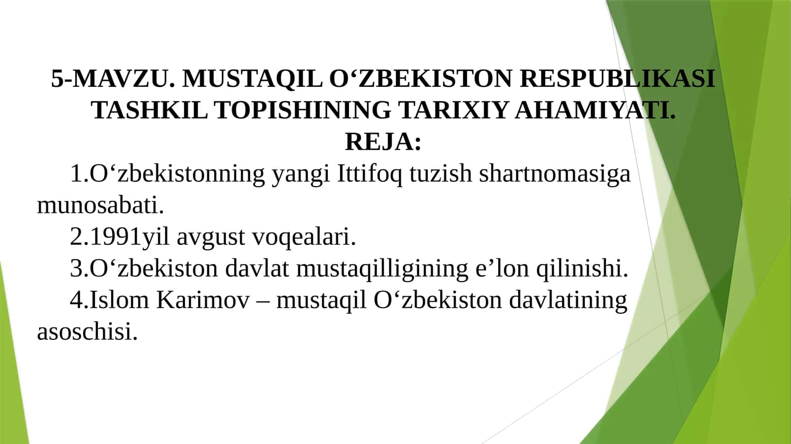 MUSTAQIL O‘ZBEKISTON RESPUBLIKASI TASHKIL TOPISHINING TARIXIY AHAMIYATI 1