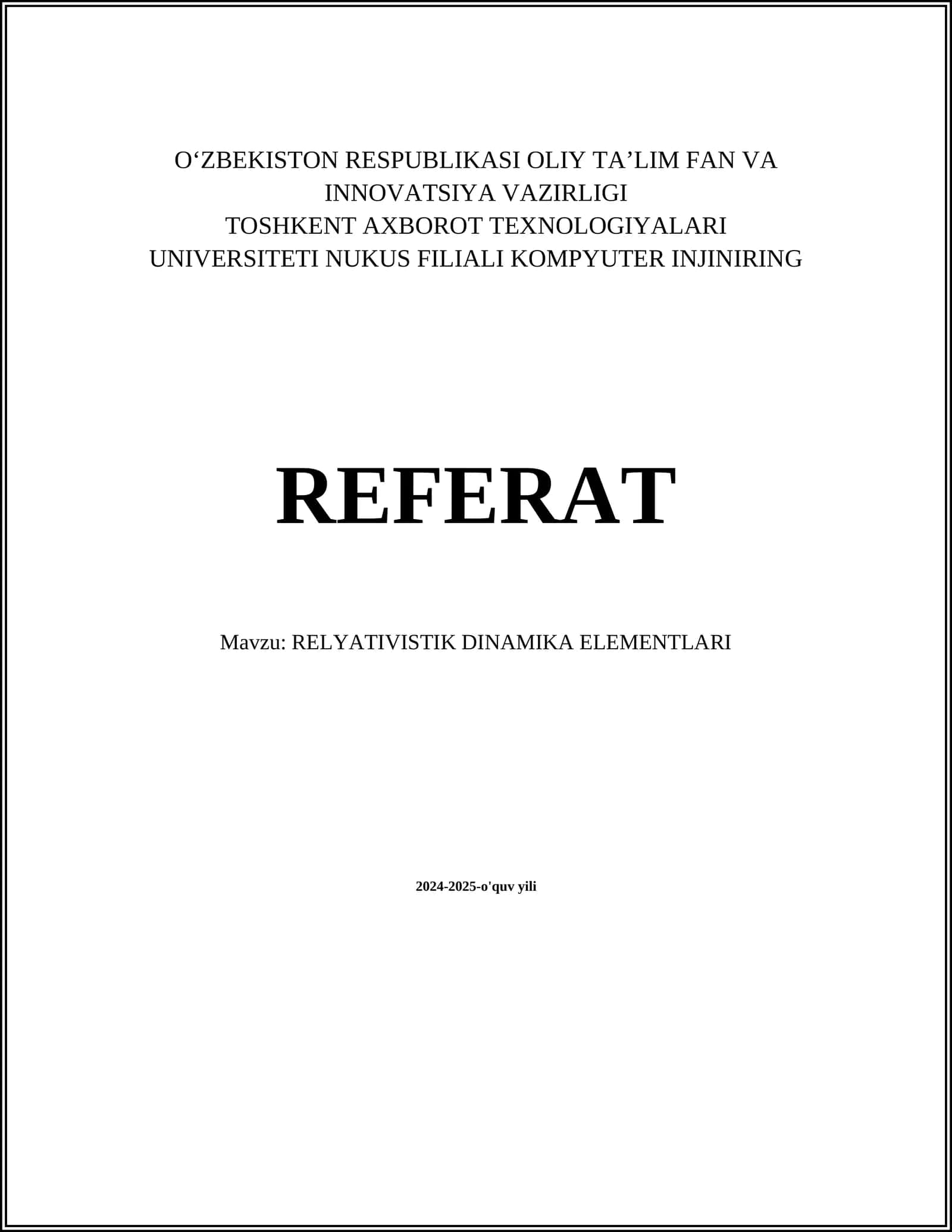 RELYATIVISTIK DINAMIKA ELEMENTLARI 1