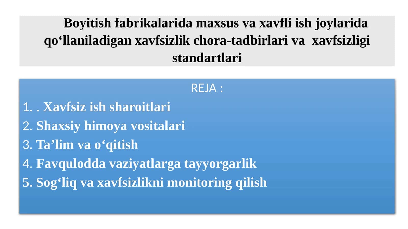 Xavfsizlik chor-tadbirlari va xavfsizligi standartlari 1