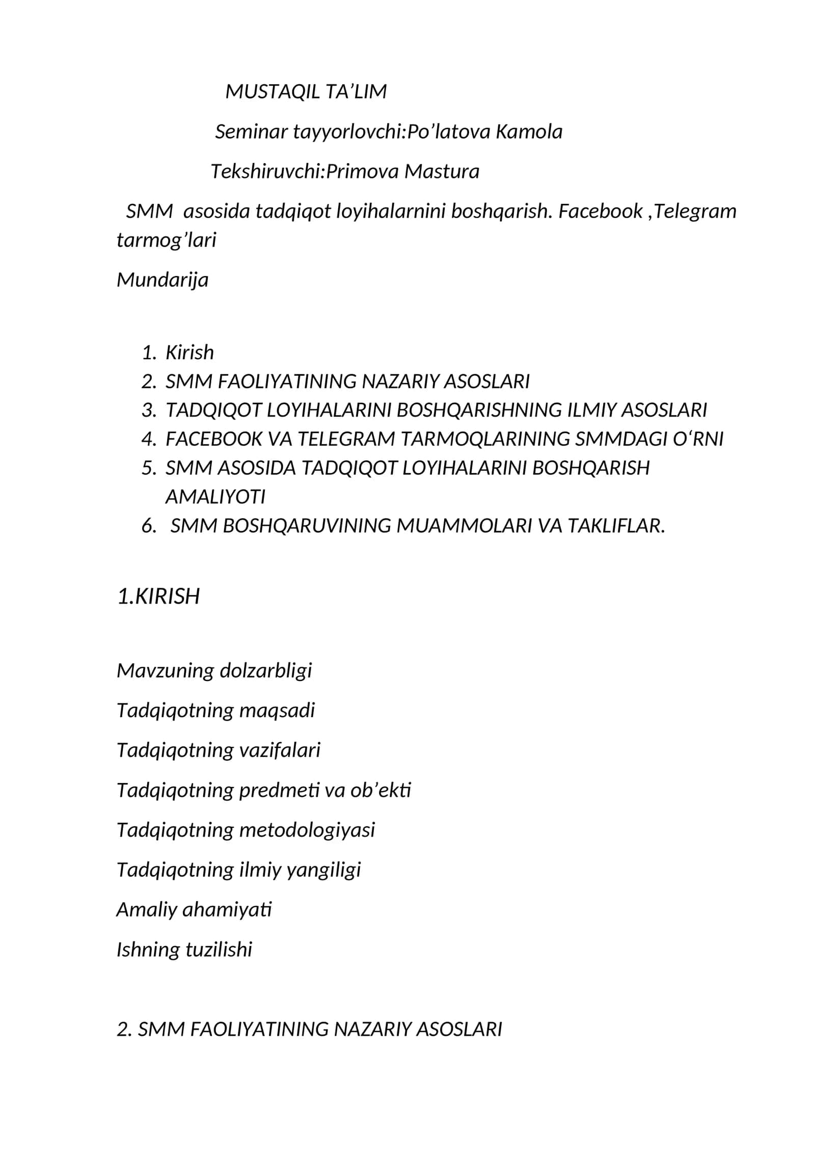 SMM asosida tadqiqot loyihalarnini boshqarish 1
