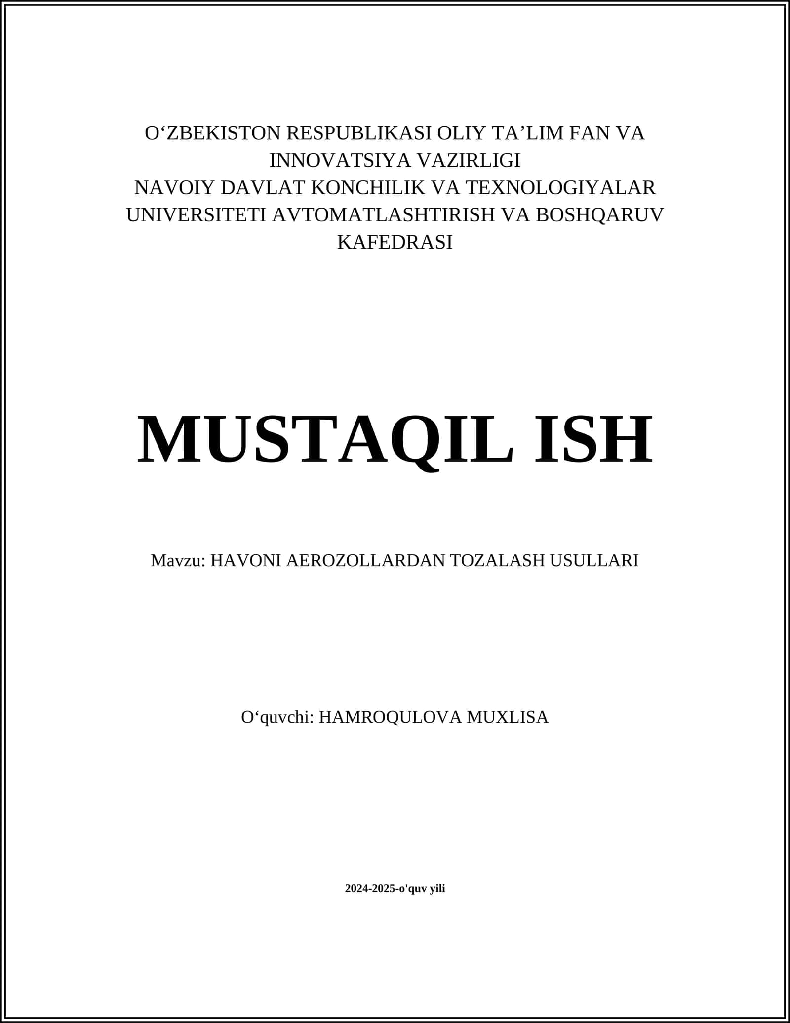 HAVONI AEROZOLLARDAN TOZALASH USULLARI 1