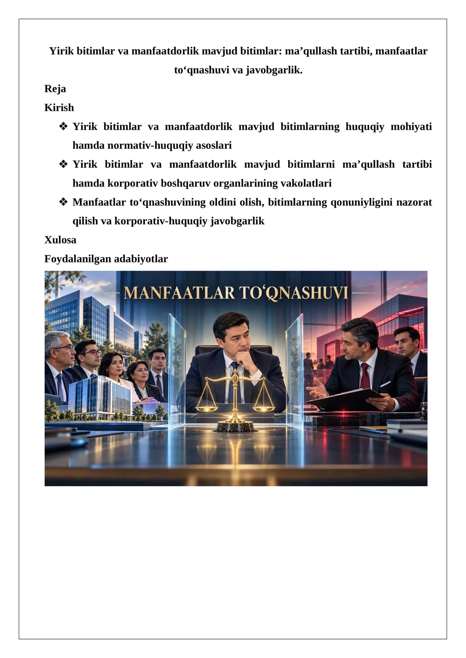 Yirik bitimlar va manfaatdorlik mavjud bitimlar ma’qullash tartibi 1