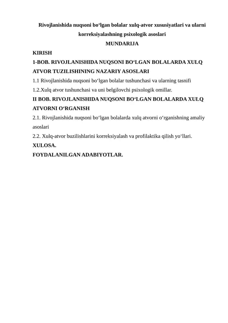 Rivojlanishida nuqsoni bo‘lgan bolalar xulq-atvor xususiyatlari va ularni korreksiyalashning psixologik asoslari 1