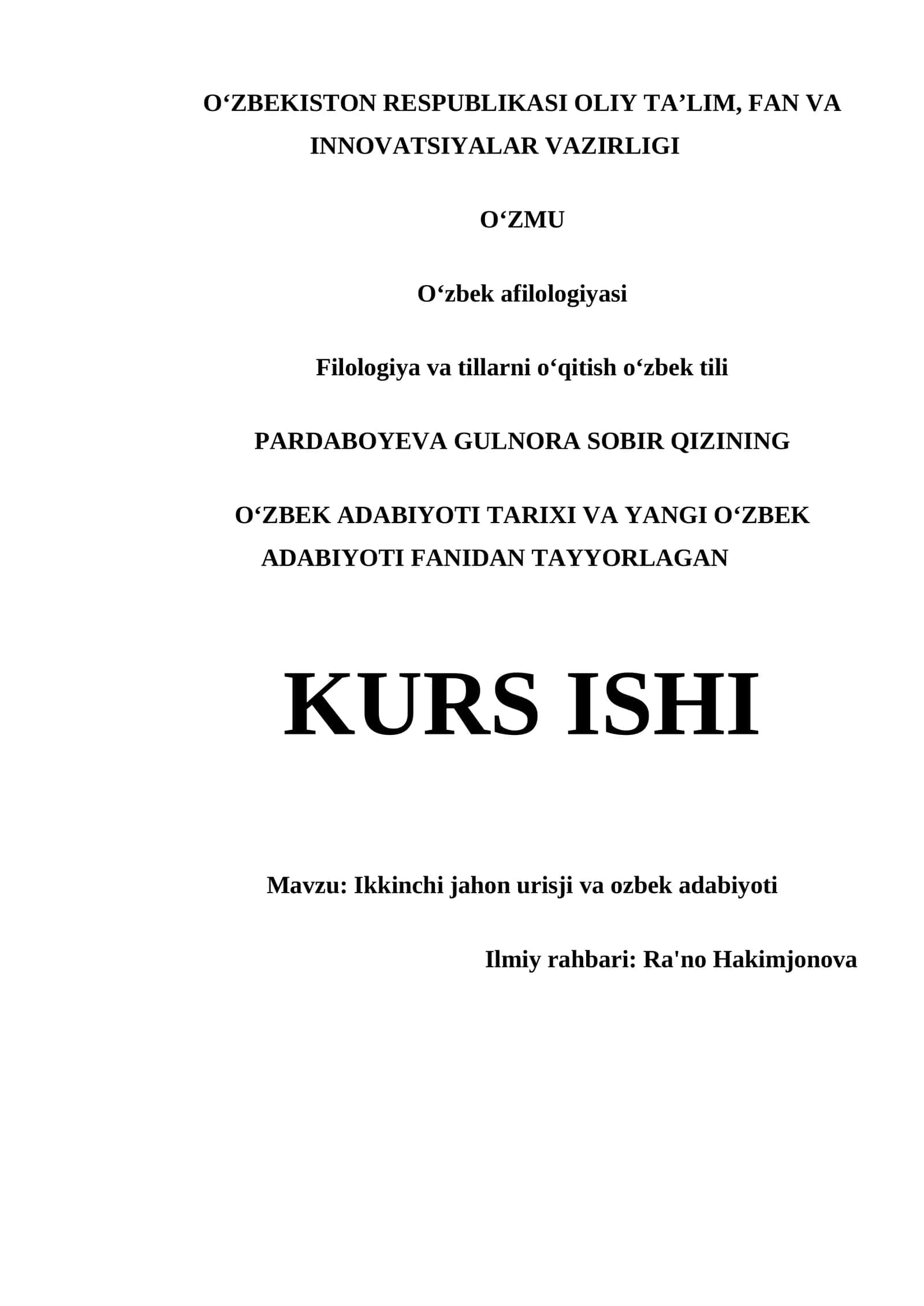 IKKINCHI JAHON URISJI VA OZBEK ADABIYOTI 1