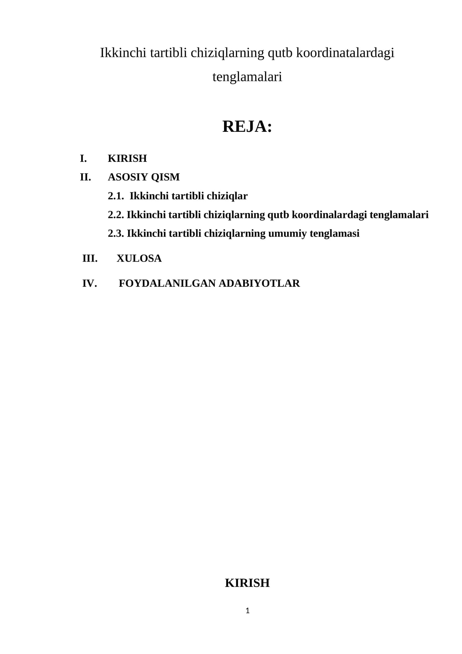 Ikkinchi tartibli chiziqlarning qutb koordinatalardagi tenglamalari 1