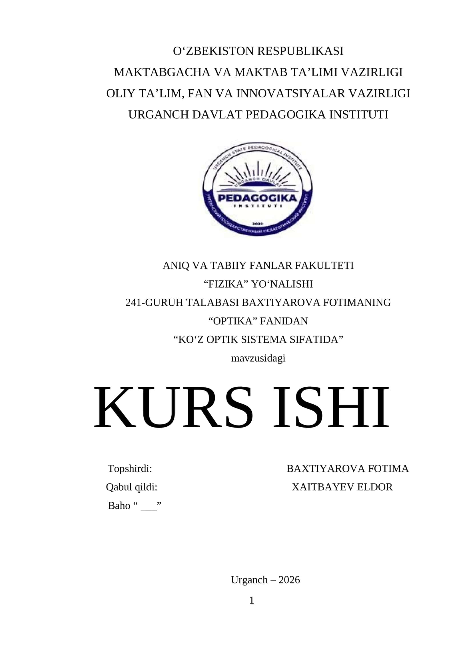 Ko‘z optik sistema sifatida 1