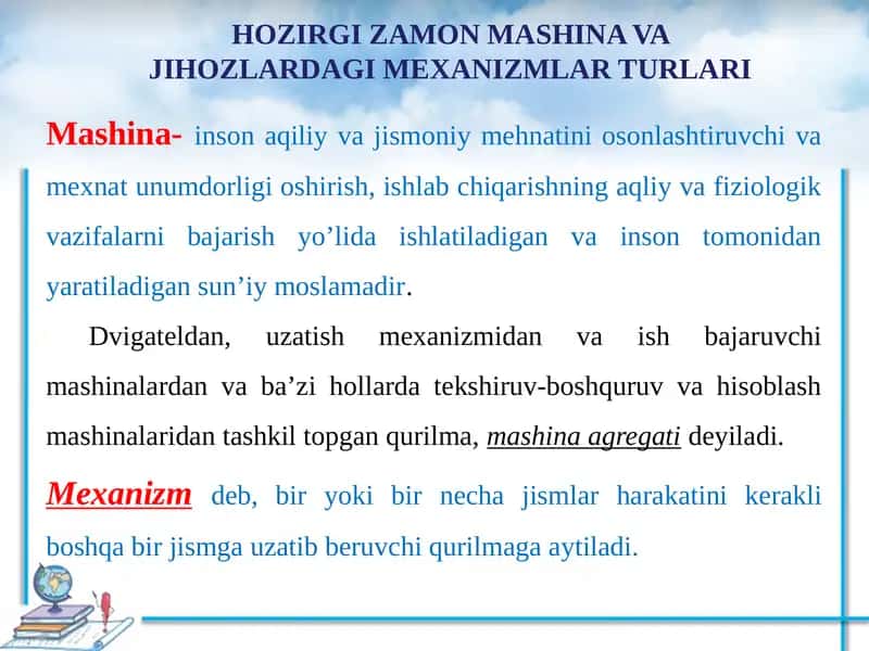 HOZIRGI ZAMON MASHINA VA JIHOZLARDAGI MEXANIZMLAR TURLARI 1