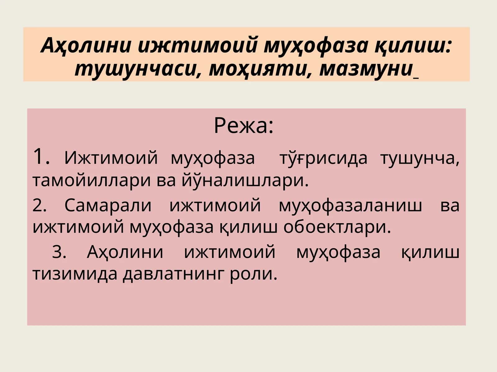 Аҳолини ижтимоий муҳофаза қилиш: тушунчаси, моҳияти, мазмуни 1