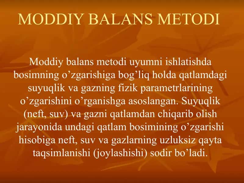 Moddiy Balans Metodi 1