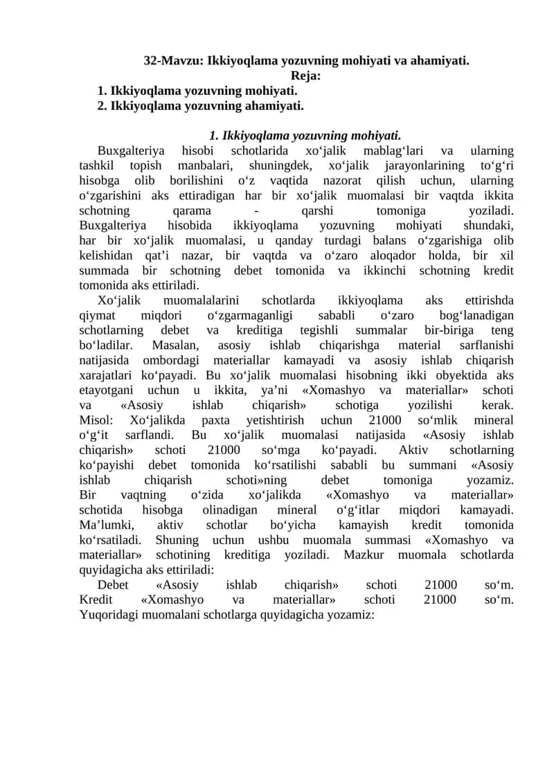 Ikkiyoqlama yozuvning mohiyati va ahamiyati 1