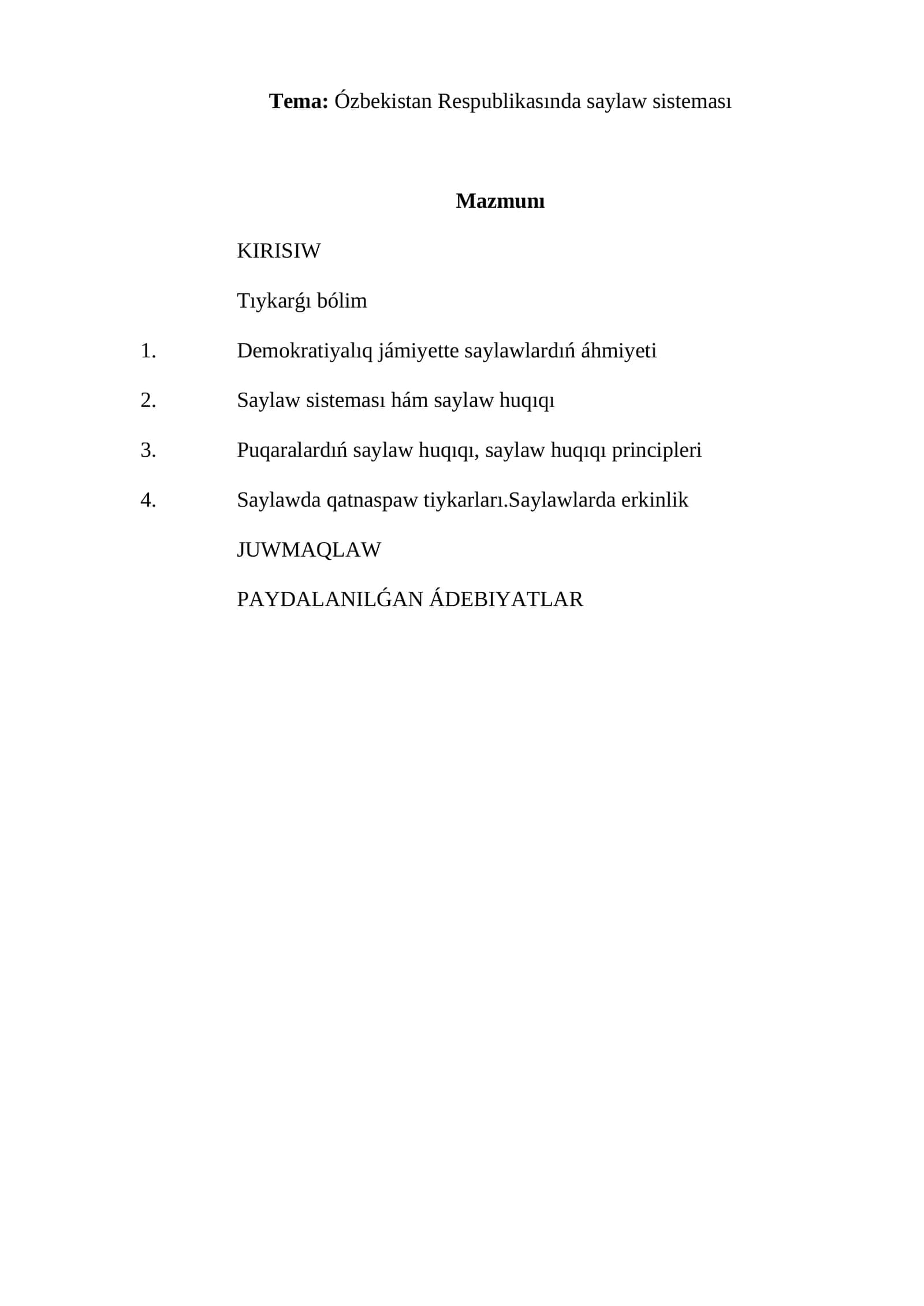 Ózbekistan Respublikasında saylaw sisteması 1