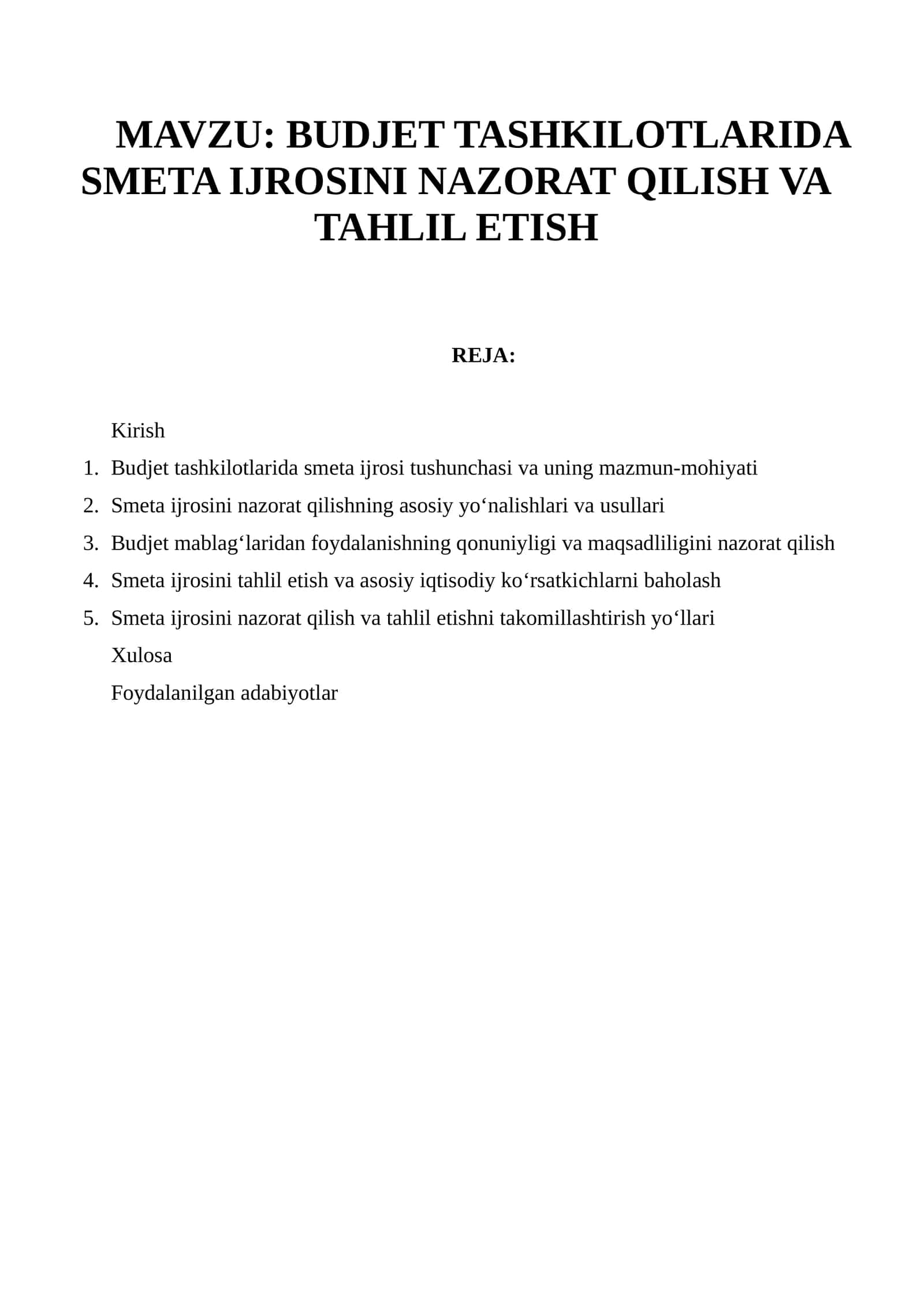 BUDJET TASHKILOTLARIDA SMETA IJROSINI NAZORAT QILISH VA TAHLIL ETISH 1