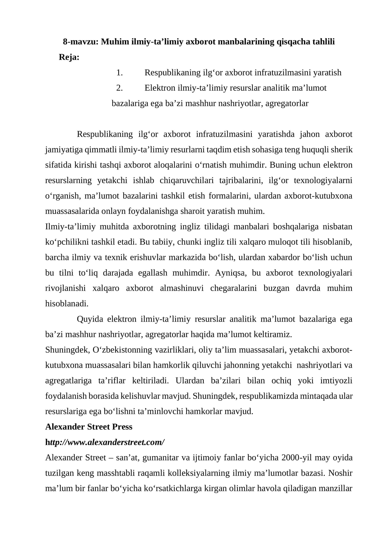 Muhim ilmiy-ta'limiy axborot manbalarining qisqacha tahlili 1