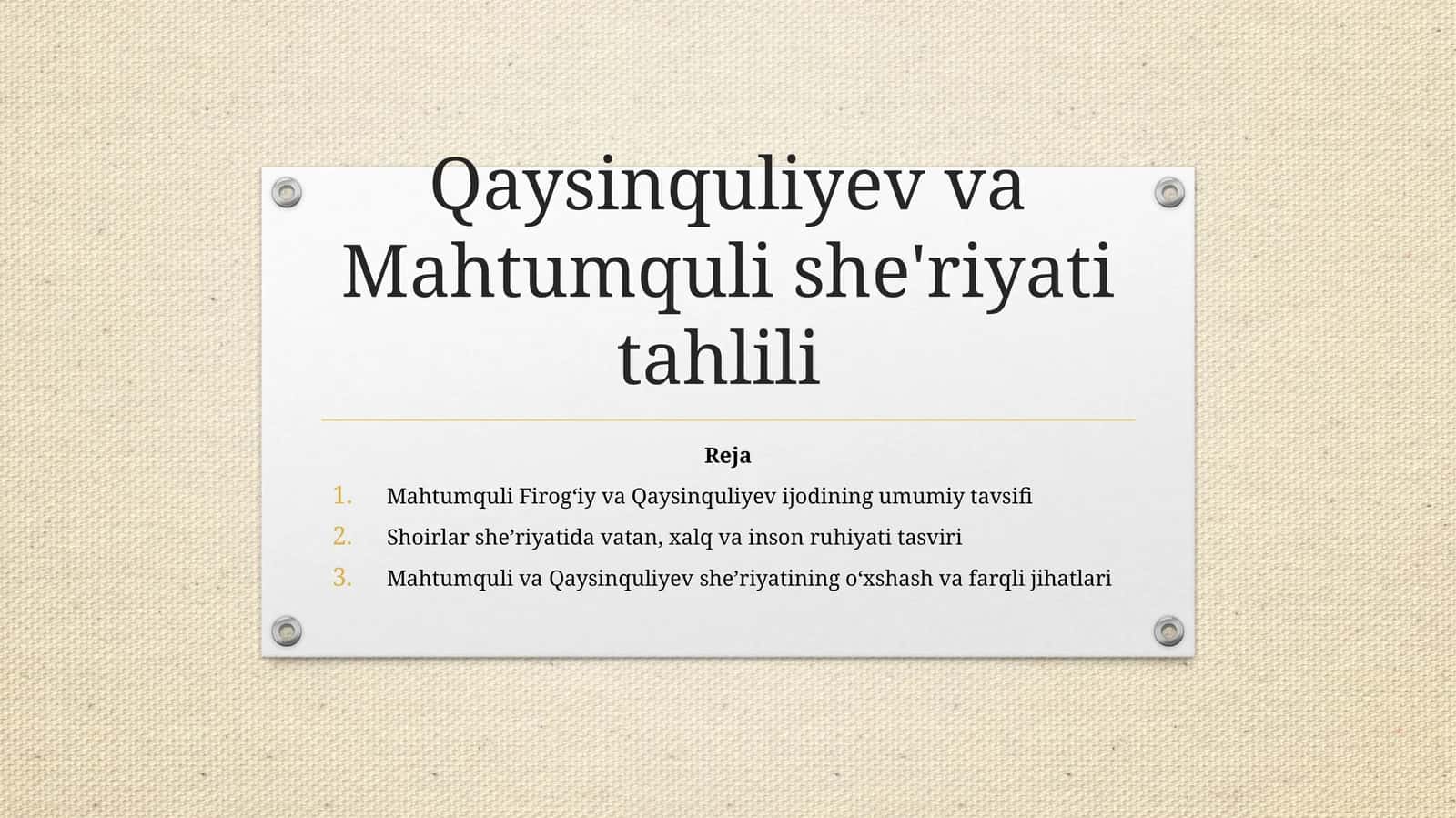 Qaysinquliyev va Mahtumquli she'riyatining tahlili 1