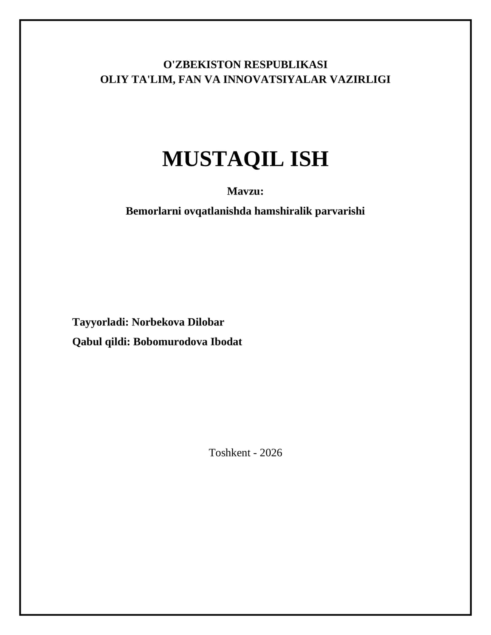 Bemorlarni ovqatlanishda hamshiralik parvarishi 1