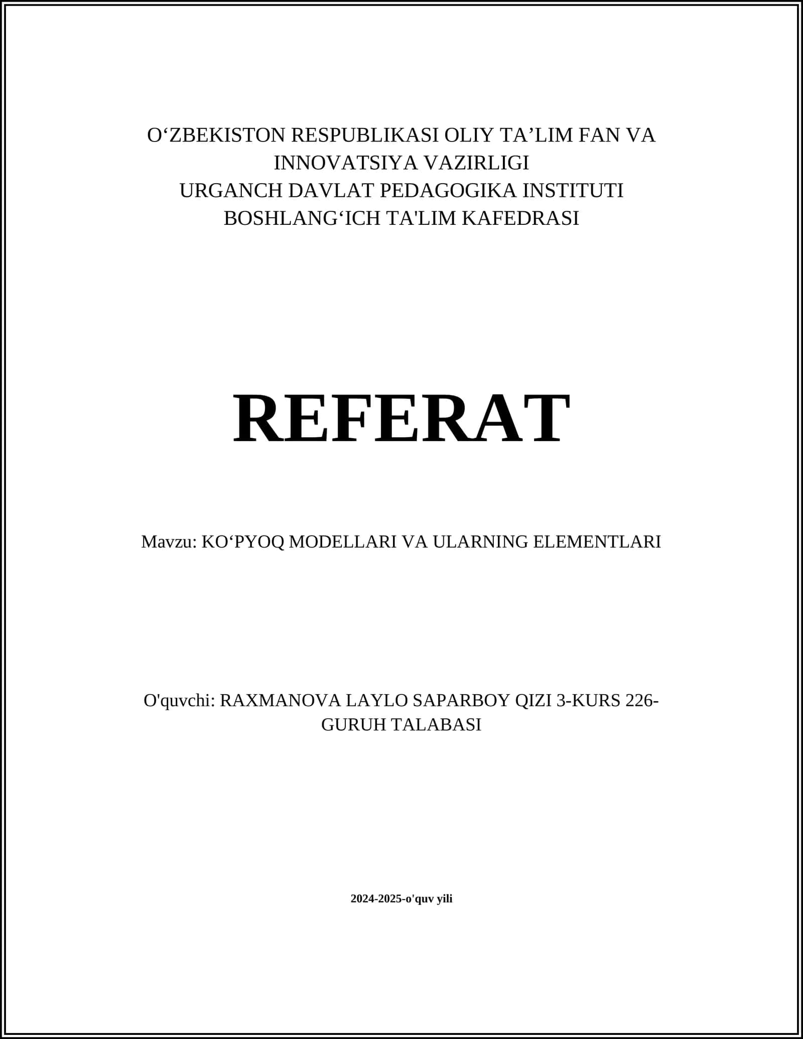KO‘PYOQ MODELLARI VA ULARNING ELEMENTLARI 1