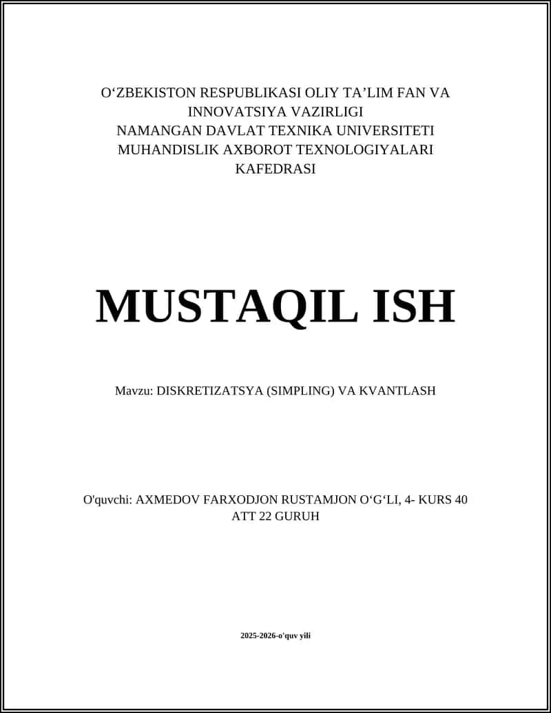 DISKRETIZATSYA (SIMPLING) VA KVANTLASH 1