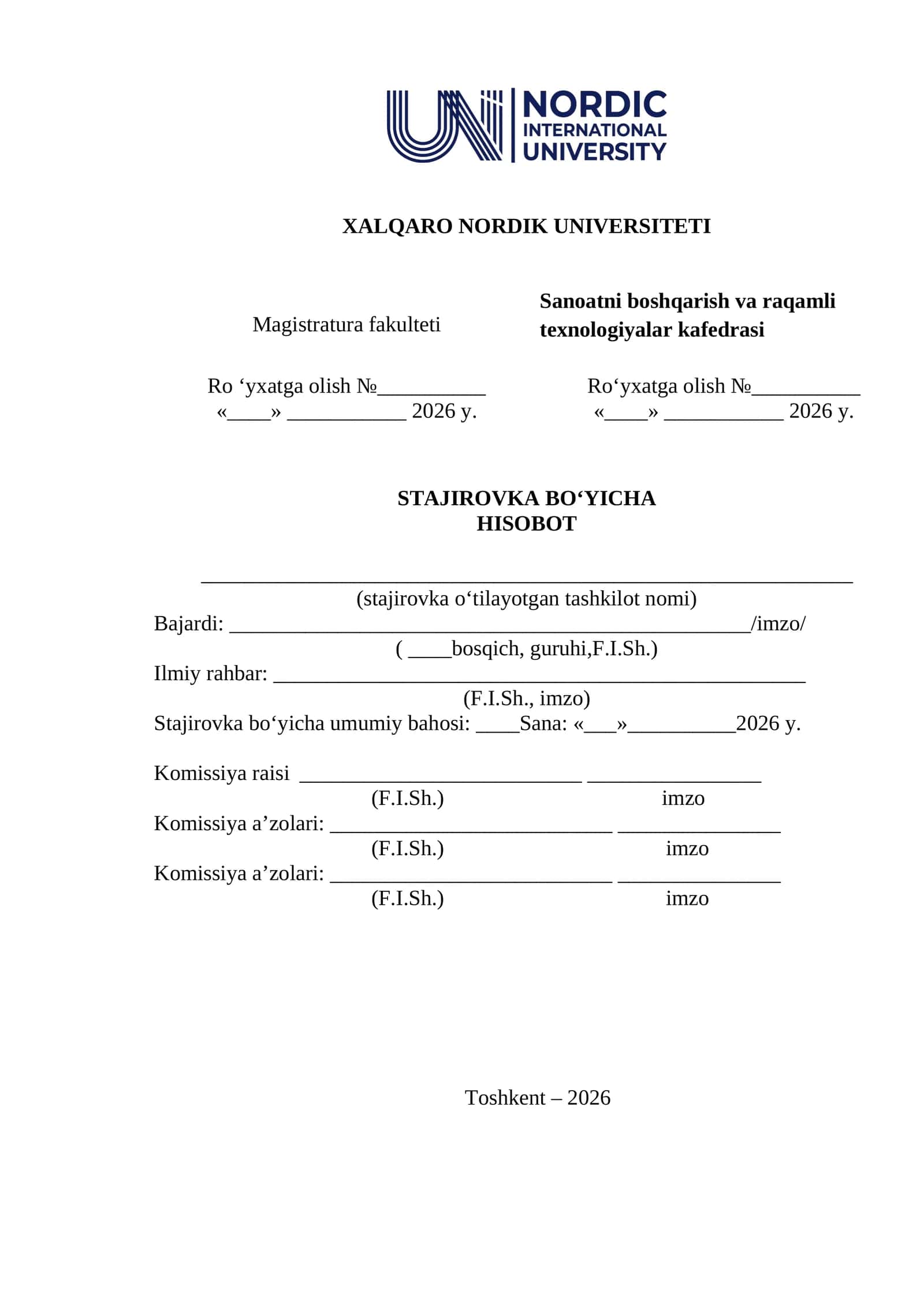 Stajirovka boʻyicha amaliyot hisoboti. 1