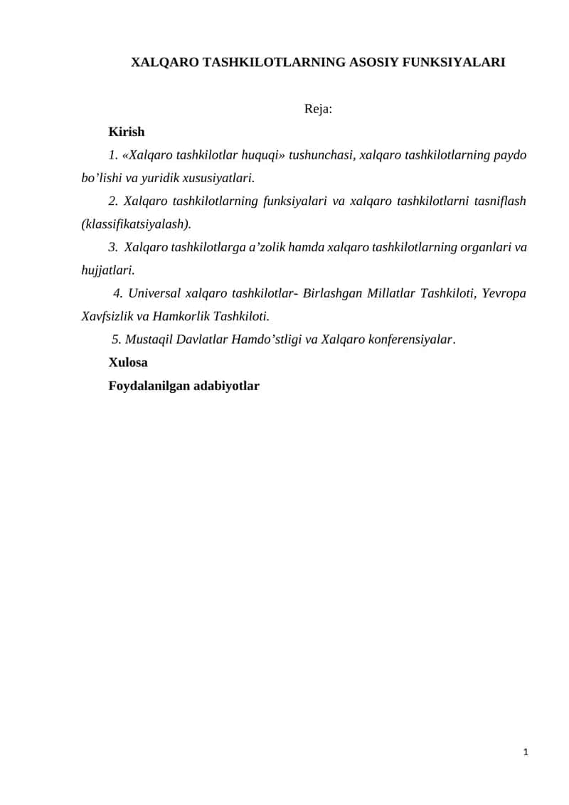 Xalqaro Tashkilotlarning Asosiy Funksiyalari 1
