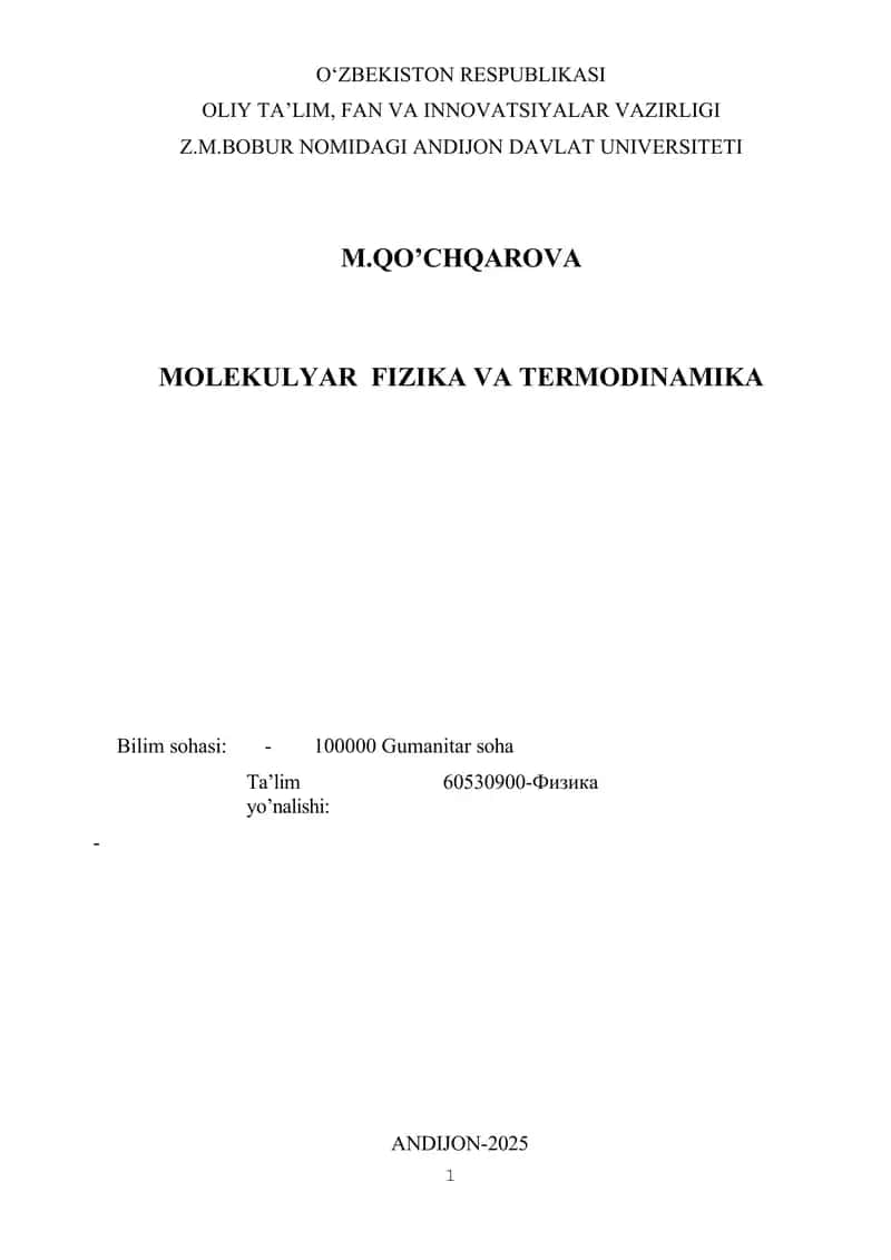 Molekulyar Fizika va Termodinamika 1
